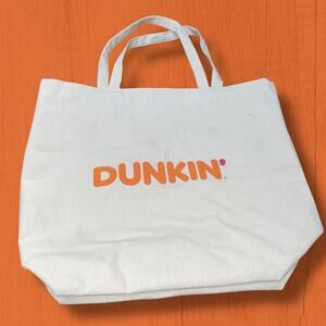 Dunkin Donuts Tote Bag Canvas Large Carry On 100% Cotton Coffee Cream Orange